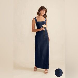 Beckett Bodice With Straight Skirt in Shantung Navy Size 4 NWT